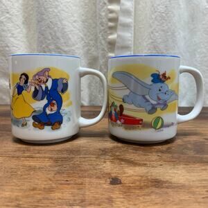 Walt Disney Vintage Ceramic Coffee Tea Mug Cup Snow White & Dumbo Made in Japan